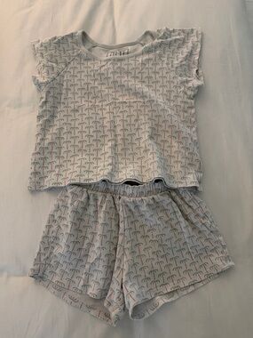 Girls' Cream Palm Tree Short Pajama Set